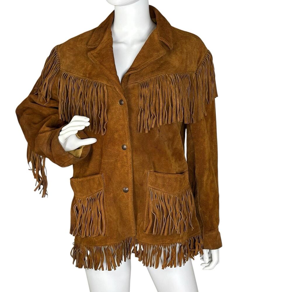 Vintage 70s SCHOTT Women’s Fringe Jacket Suede Western Ranger Size 14 USA